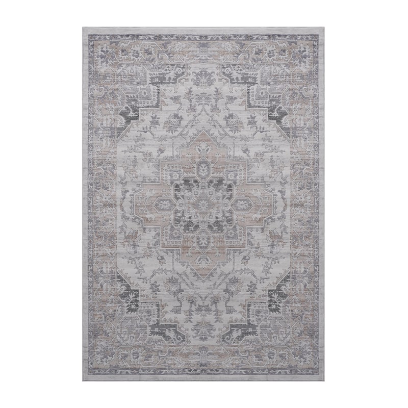 LOOM & LUXE Collection Oriental Non-Shedding Area Rug - Ivory - 36" D x 24" W x 0.35" H