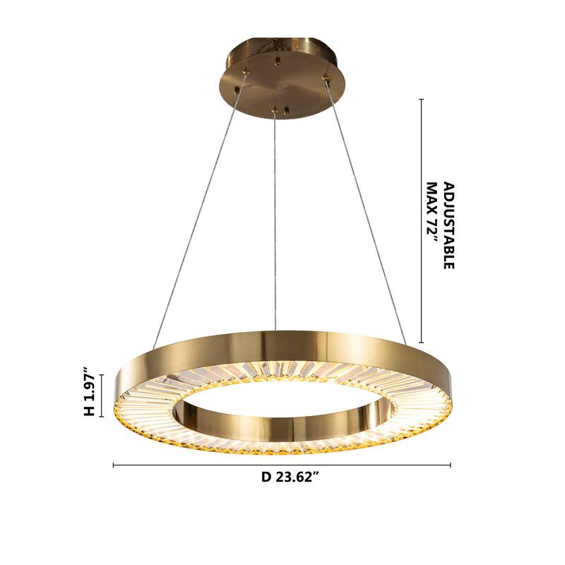 1-Light Gold LED Chandelier With Clear Crystals