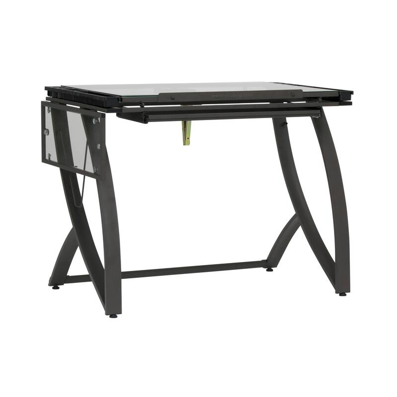 Studio Designs Futura Luxe Black Metal and Glass Crafting Table with Built-In Storage