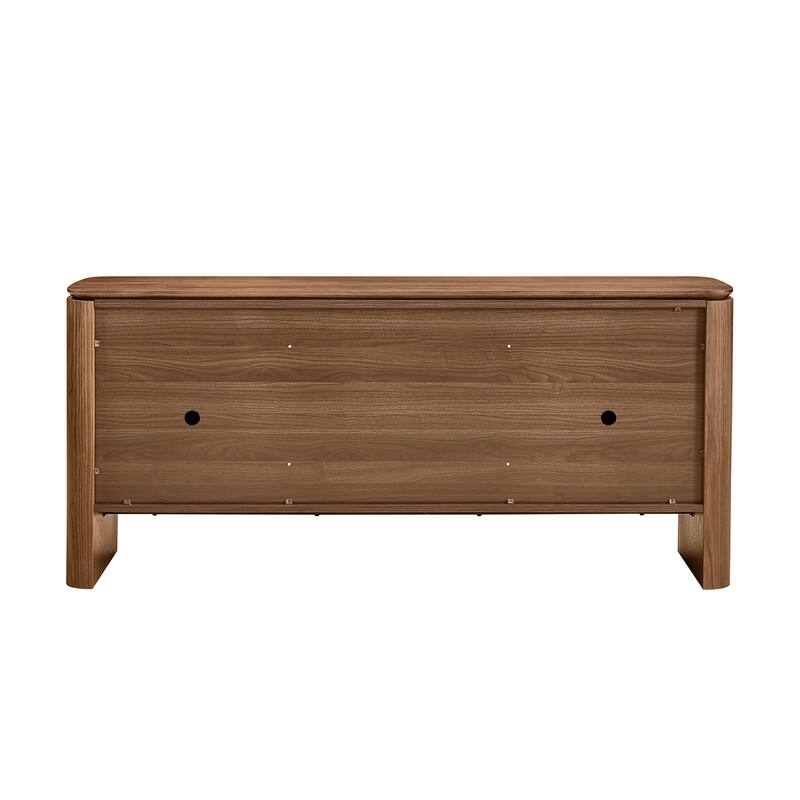 Spruce & Spring Modern Walnut Sideboard with Travertine Accent Handle, Minimalist Storage Console