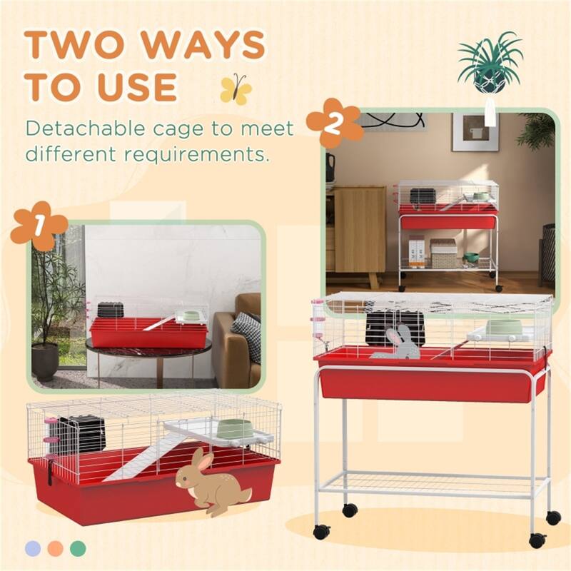 Red-White Small Habitat Cage with Two Doors and Storage Shelf - 33" L x 18.5" W x 35.25" H