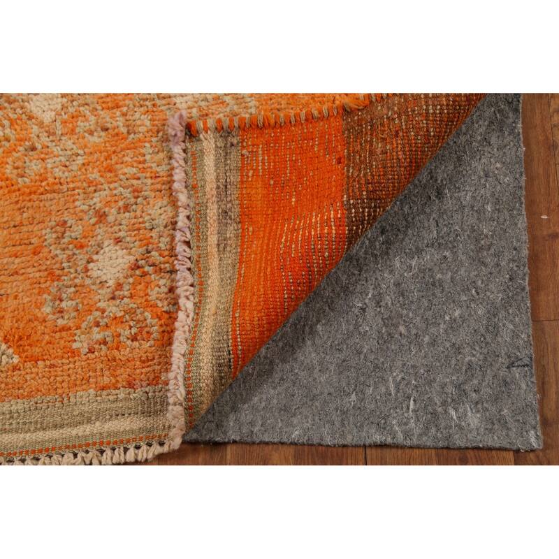 Orange Oushak Vintage Runner Rug Handmade Oriental Wool Carpet - 3'6"x 10'4"