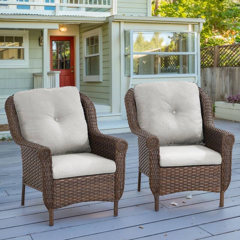 2 Piece Outdoor Arm Chair with Cushion Brown - Beige
