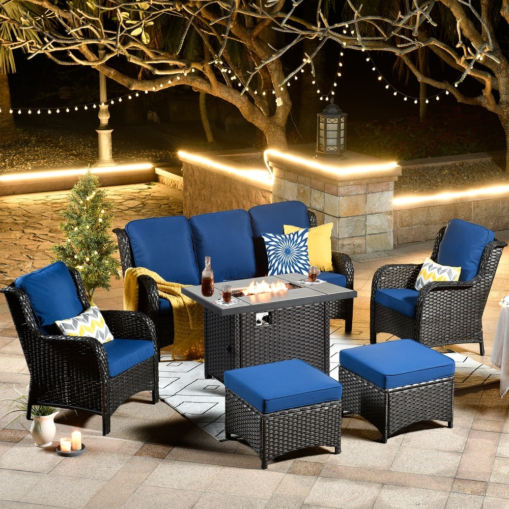 OVIOS 6-piece Patio Wicker Furniture Set With 42" Fire Pit Table