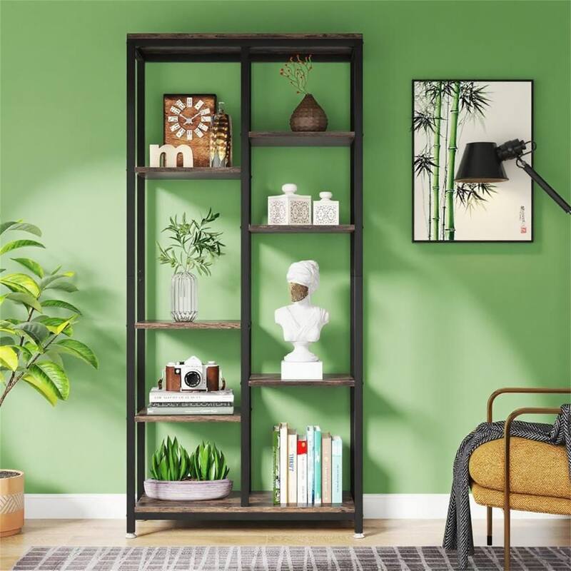 Industrial 6-Tier Staggered Bookshelf