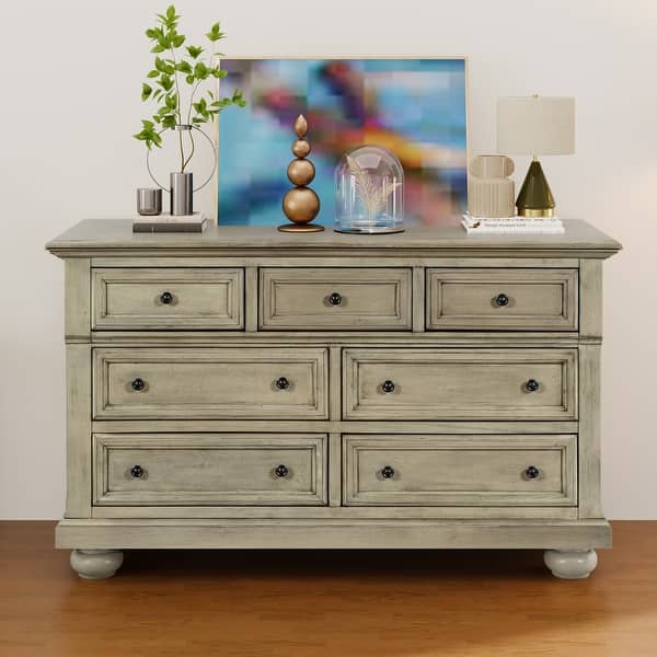 Wood 7 Drawer Dresser for Nursery, Kid Room, Bedroom, Stone Gray - Bed Bath  & Beyond - 38253356