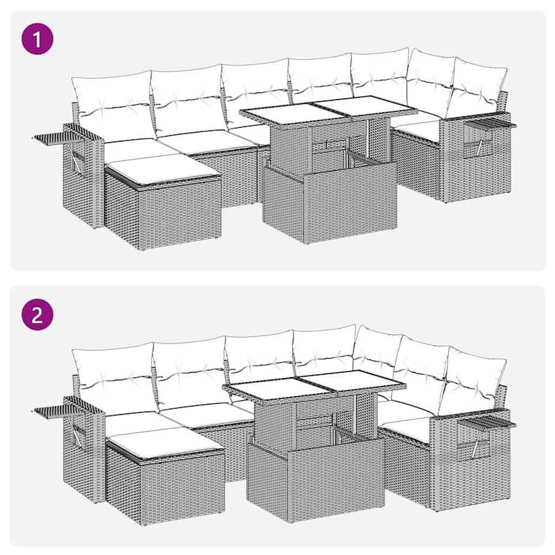 vidaXL 8 Piece Patio Sofa Set with Cushions Black/Brown/Gray Poly Rattan