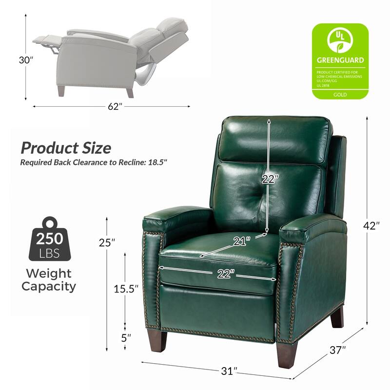 Gaspar Mid-Century Modern Pushback Recliner with Nailhead Trim by HULALA HOME