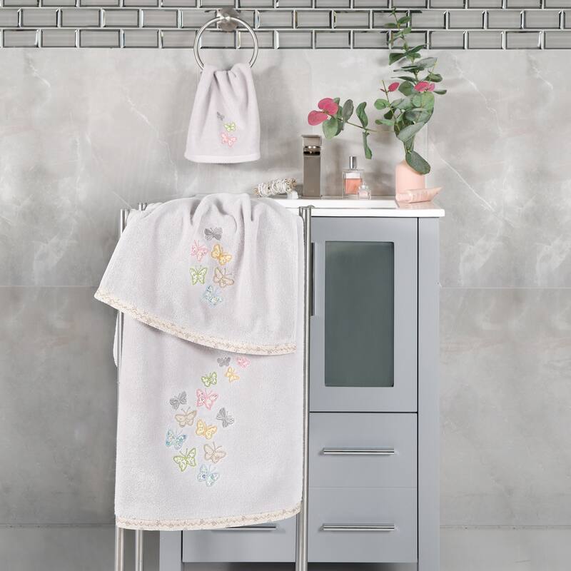 Authentic Hotel and Spa 100% Turkish Cotton Mariposa 3PC Embellished Towel Set
