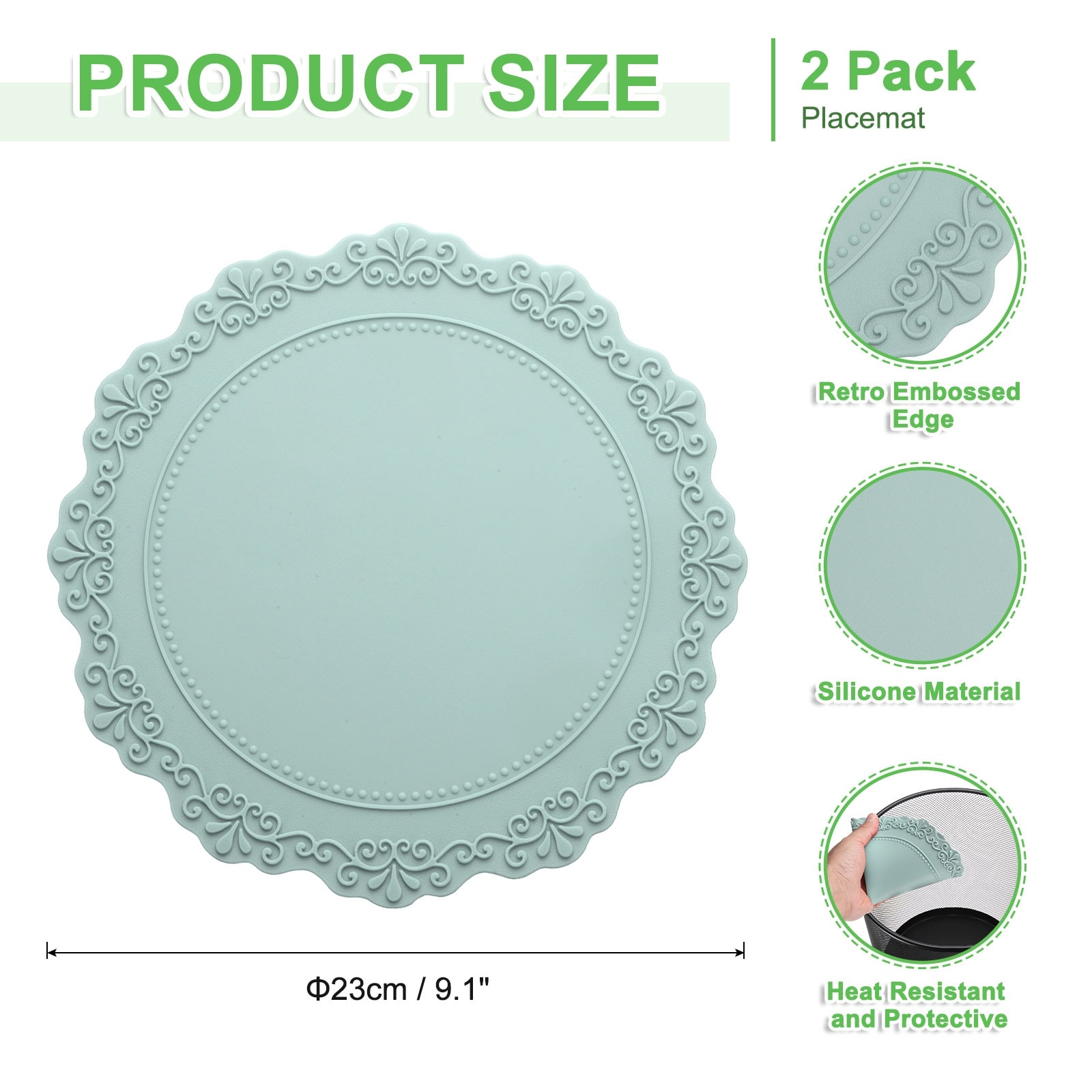 2 Pack Silicone Placemat for Dining Table, Round Table Placemats Heat Resistant Waterproof Oil Proof Kitchen Placemats