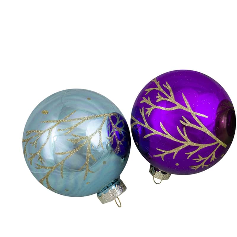 Set of 4 Multi-Color Shiny Glass Ball Christmas Ornaments 4-Inch (100mm) - 4"
