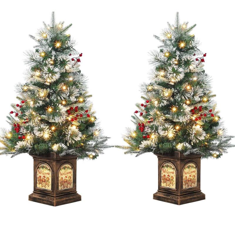 3ft Pre-lit Artificial Christmas Tree with 78 LED Lights, Gingerbread Man Base - Green 2 pcs