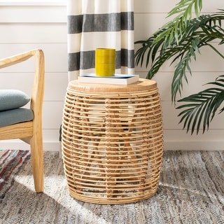 SAFAVIEH Maui Rattan Drum Stool Table -Natural - 17.7" x 17.7" x 18.9"
