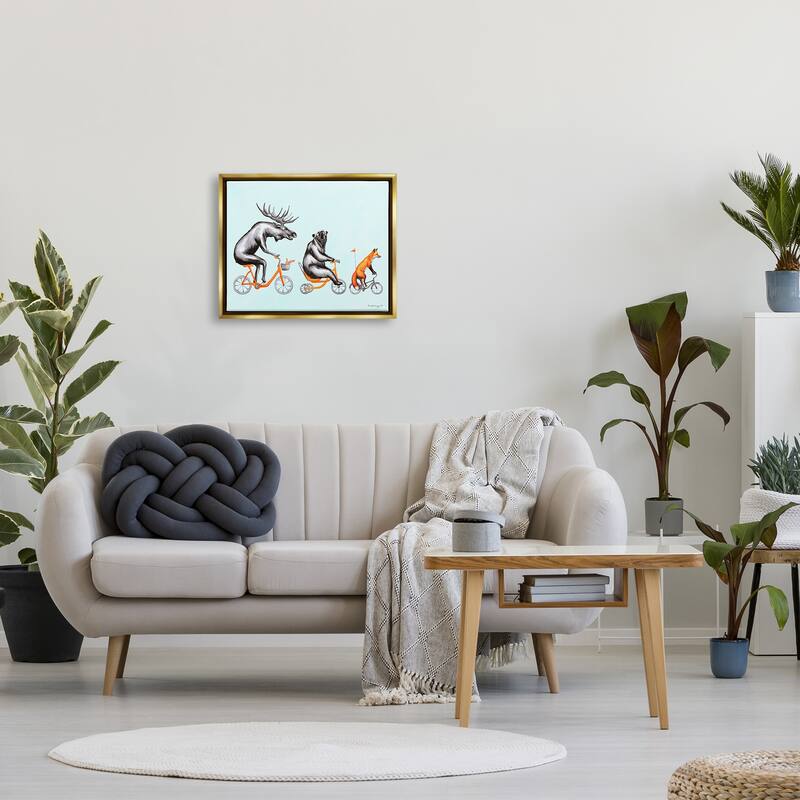 Stupell Wildlife Animals Riding Bikes Moose Bear Fox Floater Frame, Design by Amelie Legault
