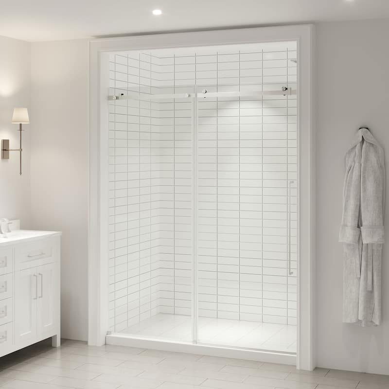 Ove Decors 15SGP-SELB60 Selby 74" High x 60" Wide Sliding Frameless - Satin Nickel