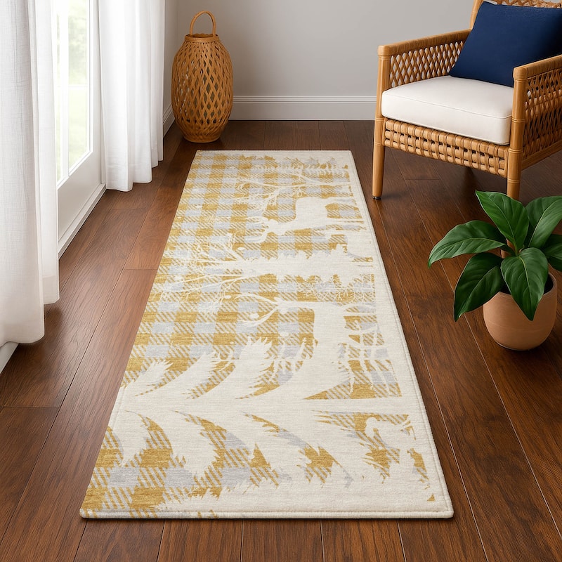 Premium Washable Super Soft Winter Reindeer Tree Mayfield Rug - Gold - 2'3" x 7'6"