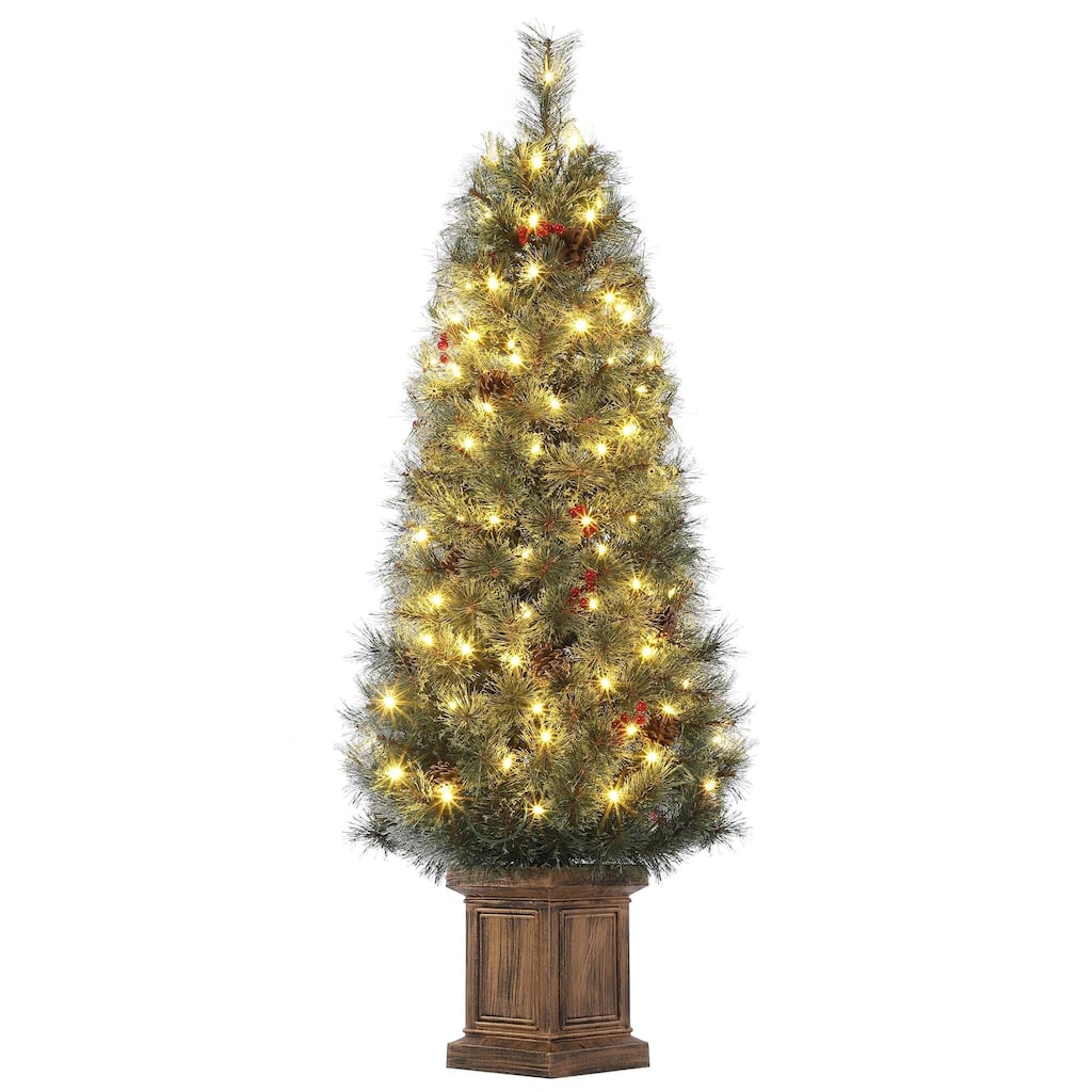4.5 FT Christmas Tree, Pre-lit Artificial Christmas Tree with 108 Warm LED Light