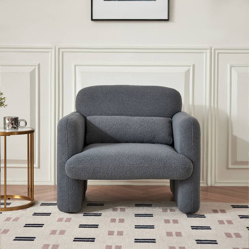 34"Lamb Fleece Fabric Sofa Chair - Gray