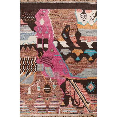 Abstract Moroccan Modern Oriental Area Rug Hand-knotted Wool Carpet - 9'5" x 12'8"