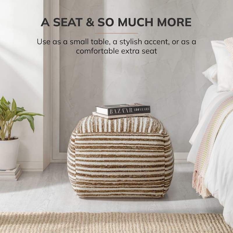 Jani 22-inch Ottoman Pouf - Handcrafted Handmade Round Ottoman for Seating, Footrest, Home Decor for Living Room, Bedroom