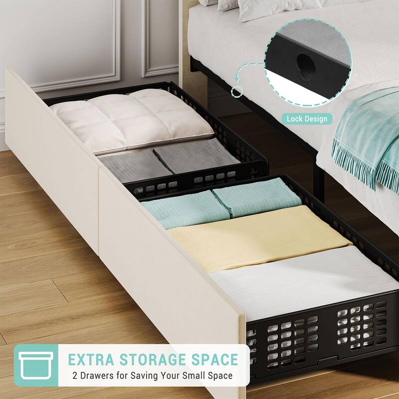 Platform Bed Frame with 4 Storage Drawers and Headboard