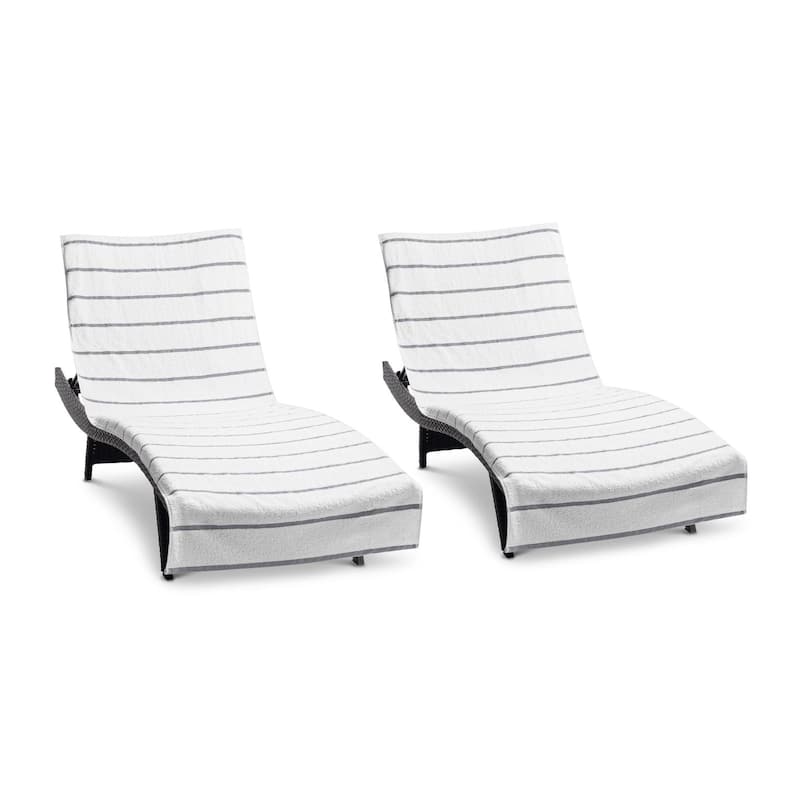 Las Rayas 2-Piece Chaise Lounge Towel Covers with Top Pocket - 30x85 - Light Grey