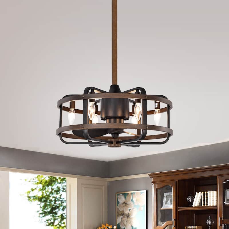 3-blade Ceiling Fan with Caged Metal and Wood Frame with Remote