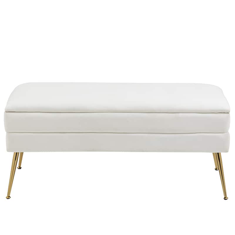 Velvet Storage Ottoman Bench with Metal Legs