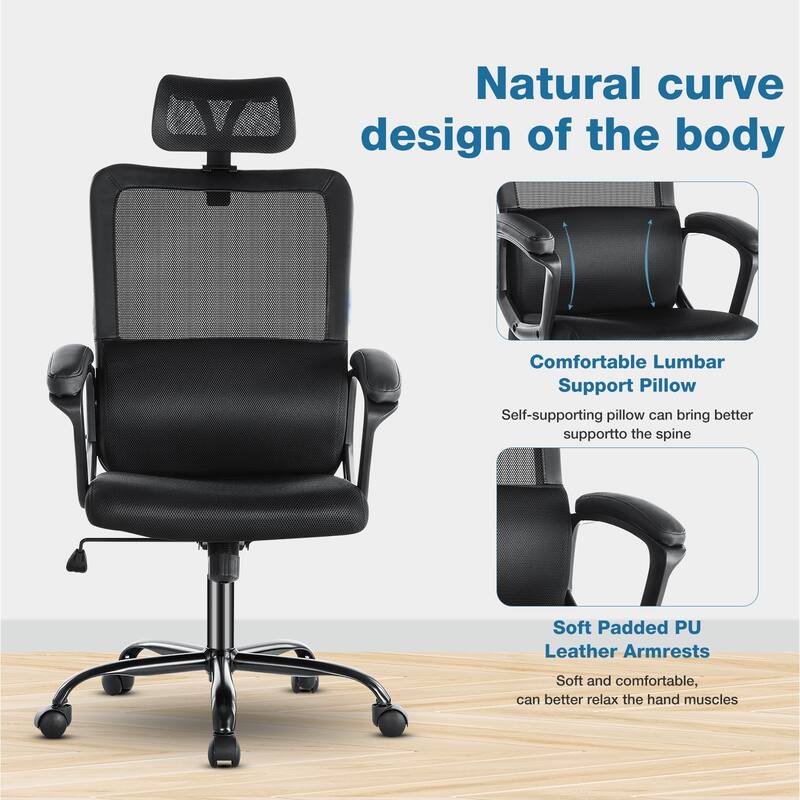 Ergonomic Home Office Desk Chair, Computer Chair with Lumbar Support Executive Task Armrests Chair