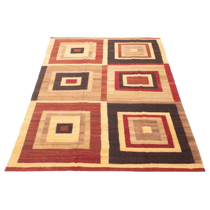 ECARPETGALLERY Flat-Weave Natural Brown Wool Tapestry Kilim - 6'4 x 9'6