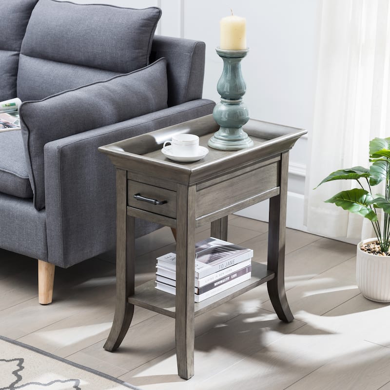 Leick Home One Drawer Traditional Cherry Tray Edge Side Table with Shelf - Smoke Grey