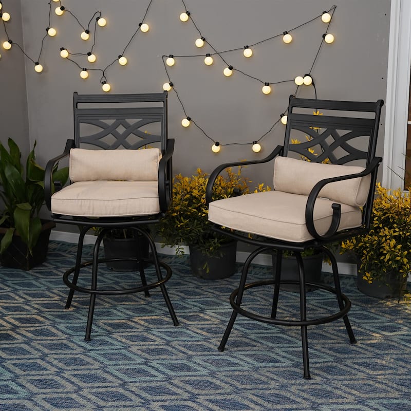 Set of 2/4/6 Outdoor Patio Dining Swivel Bar Stools with Seating and Lumbar Cushions