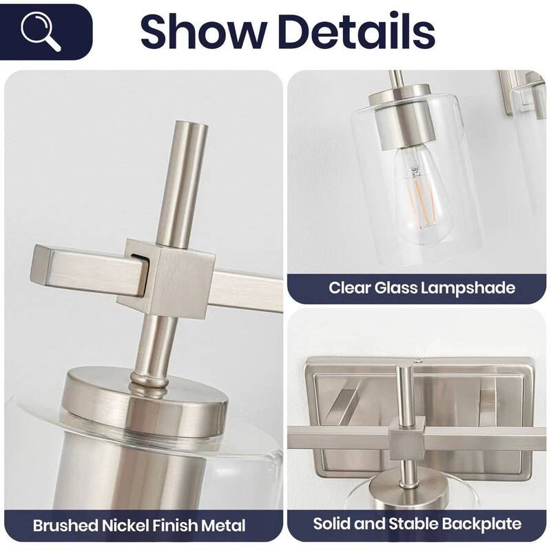 Jasper Brushed Nickel Clear Glass 3-Light Bathroom Vanity Light