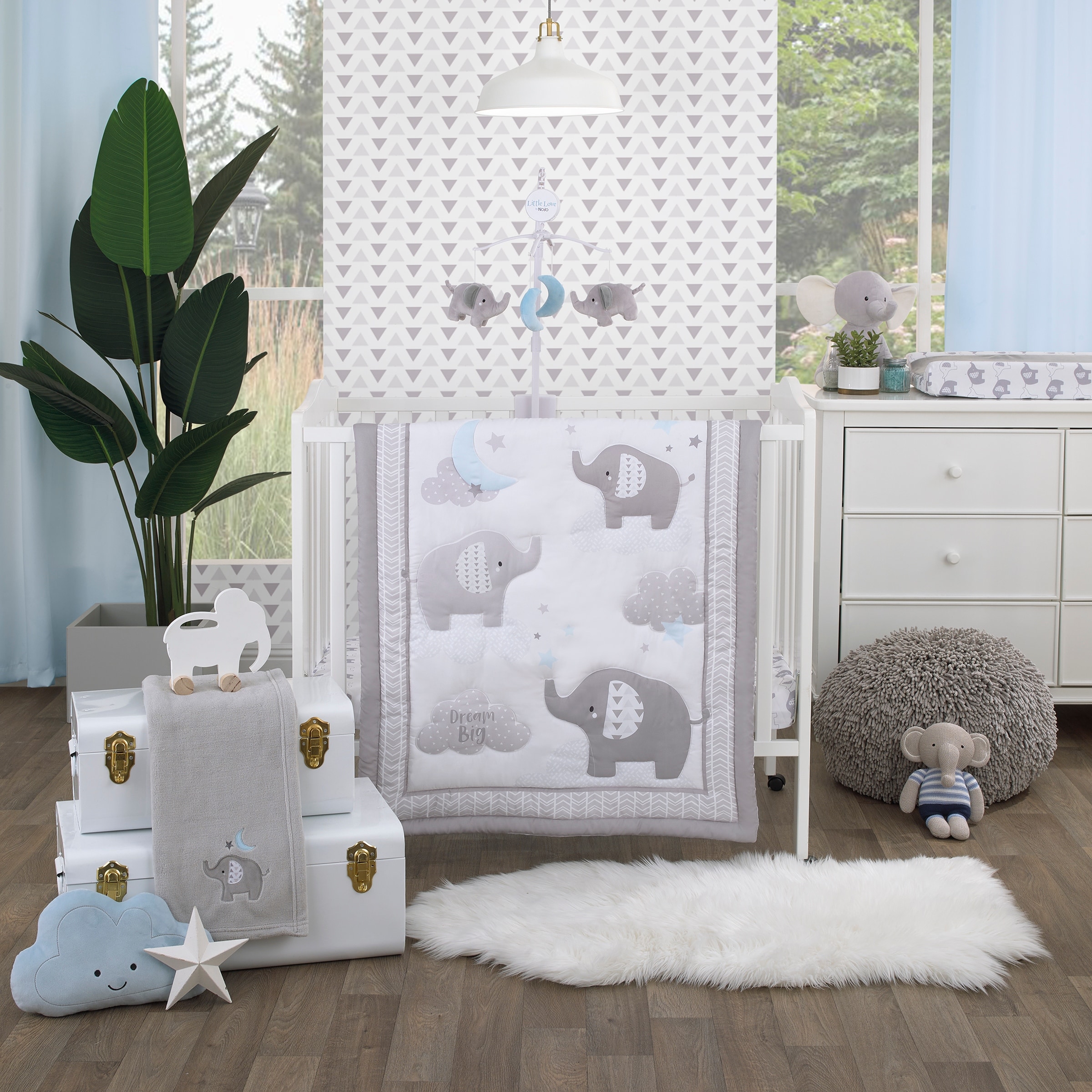 Little Love by NoJo Elephant Stroll Dream Big Piece Mini Crib