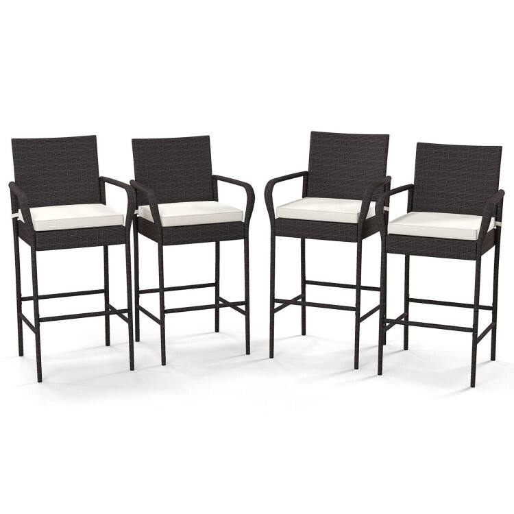 2/4 Pieces Outdoor PE Rattan Cushioned Barstool Set with Armrests - 23" x 21" x 46" (L x W x H)