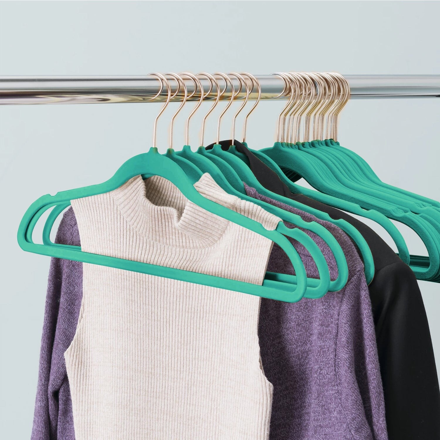 HOUSE DAY Mint Green Velvet Hangers 60 Pack, Premium Clothes