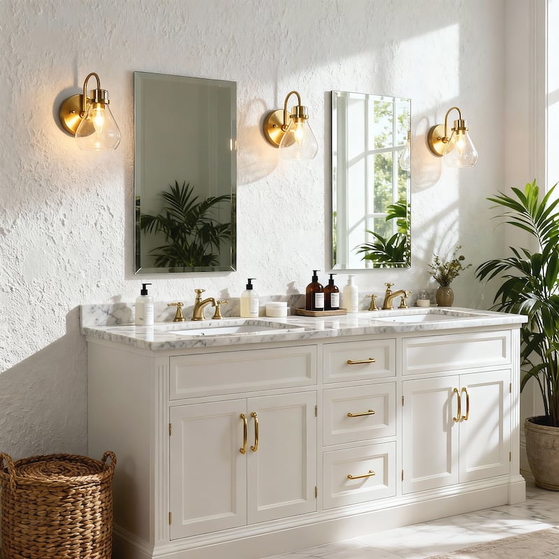 Nalia Modern Brass1-Light Wall Sconces Dimmable French Country Glass Bathroom Vanity Light