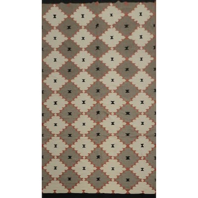 Hand Woven Oriental 100% Wool Carpet Southwestern Modern Greys & Charcoal Kilim Area Rug - 14' 1'' X 8' 4''