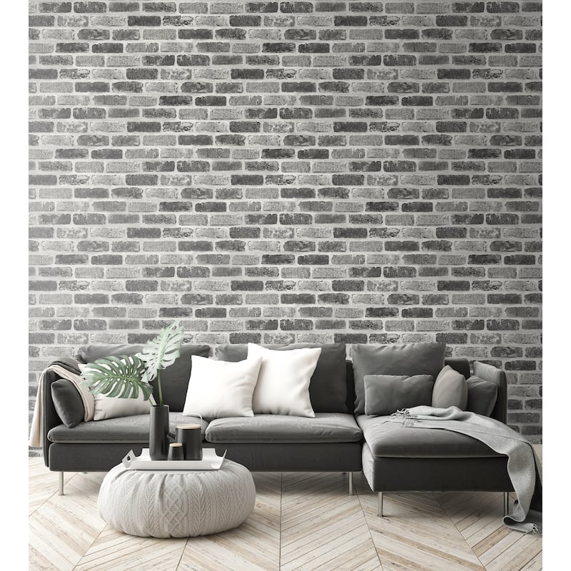 NextWall Grey Washed Brick Peel and Stick Removable Wallpaper - 20.5 in. W x 18 ft. L