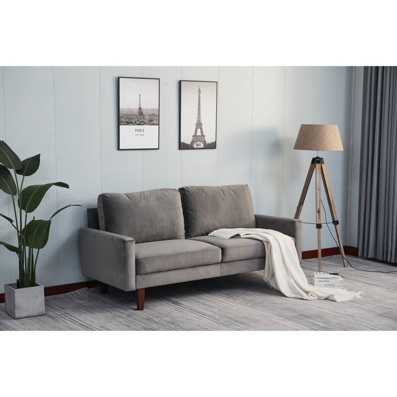 Grey Sofa with Wood and Fabric, 70x33x34 inches