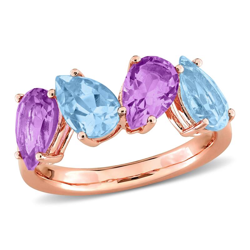 Miadora 3 7/8ct TGW Pear-Shaped Sky Blue Topaz Pink Amethyst Ring Rose Plated Sterling Silver