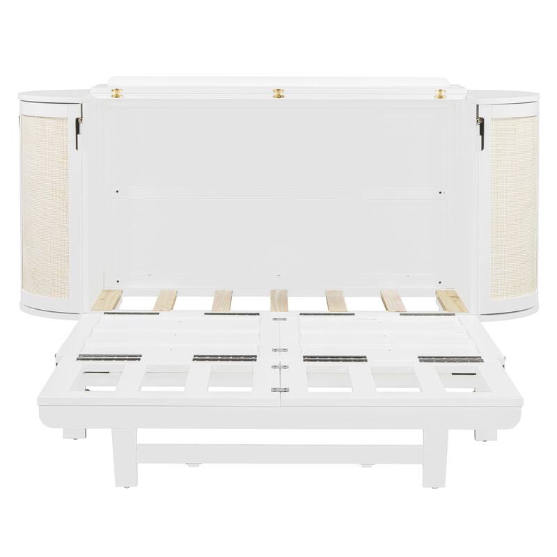 Roomfitters Full Size Murphy Bed with Hidden Storage and Woven Front Panel, Space-Saving Bed Frame
