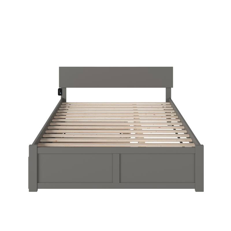Grey Platform Bed with Footboard and Twin XL Rolling Trundle for Sleek and Contemporary Guest Rooms