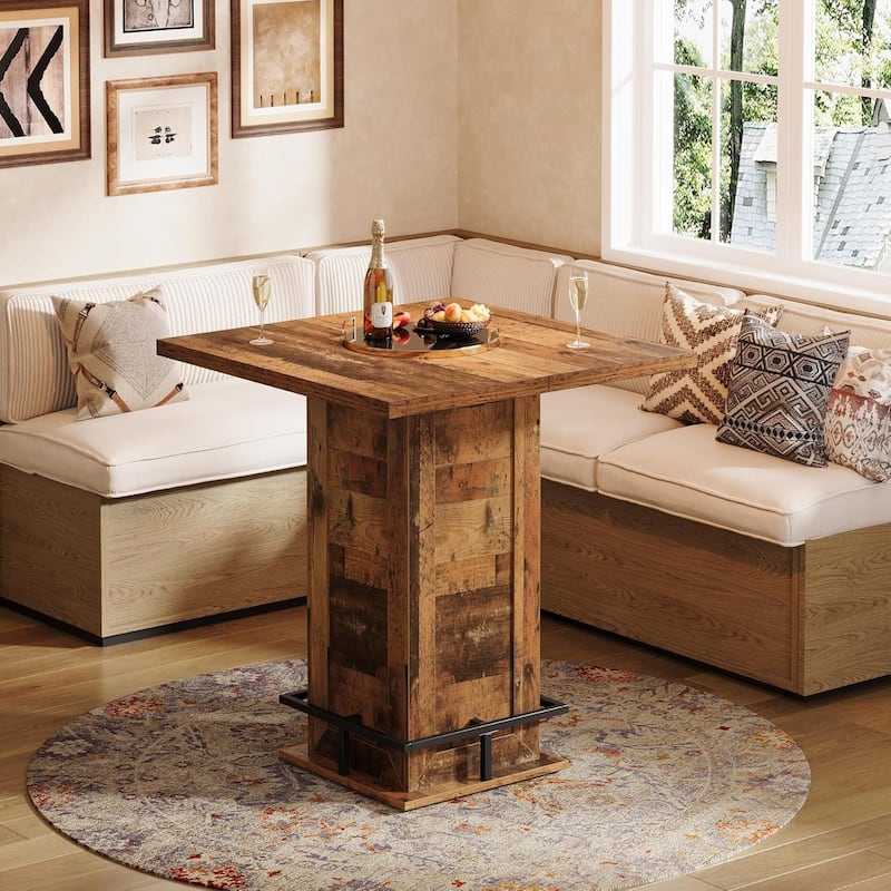 39.4" H Square Bar Table, Industrial High Top Bistro Pub Table