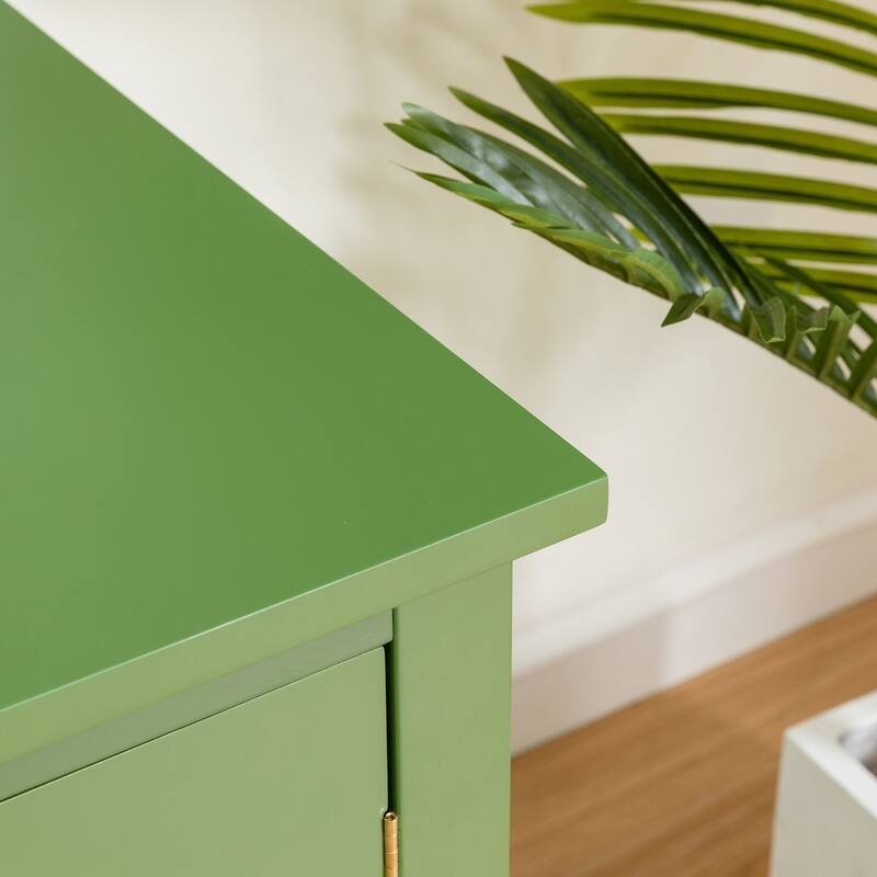 Modern Stylish TV Stand, Entertainment Center TV Stand with Solid Wood Frame and Rainbow Glass Door, for Living Room