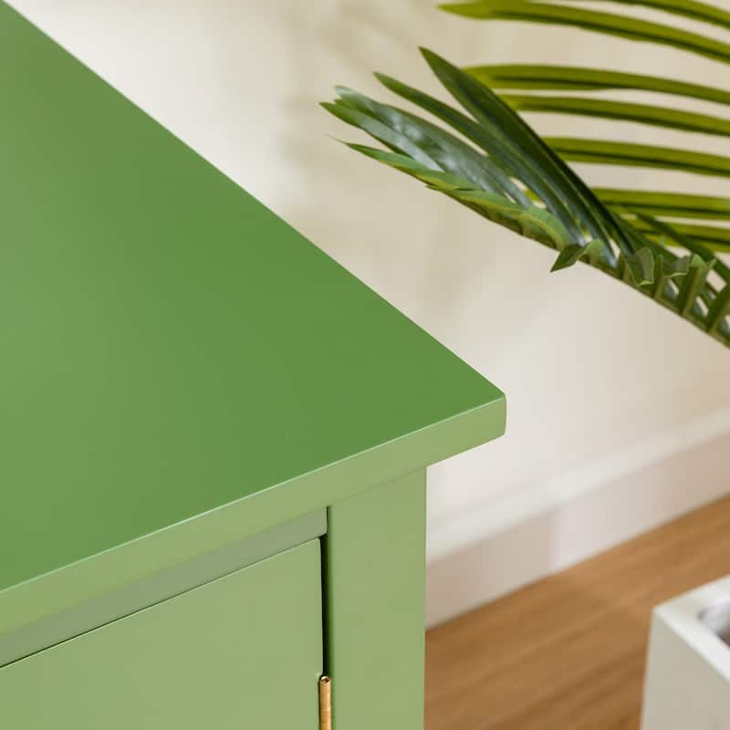 TV Stand with 4 Glass Doors, Console Table with Metal Handle and Solid Wood Frame, Entertainment Center with Shelves