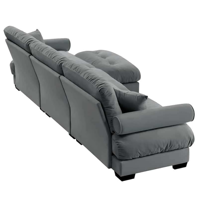 Living Room Modular Sectional Sofa with Ottoman and 3 Lumbar Pillows