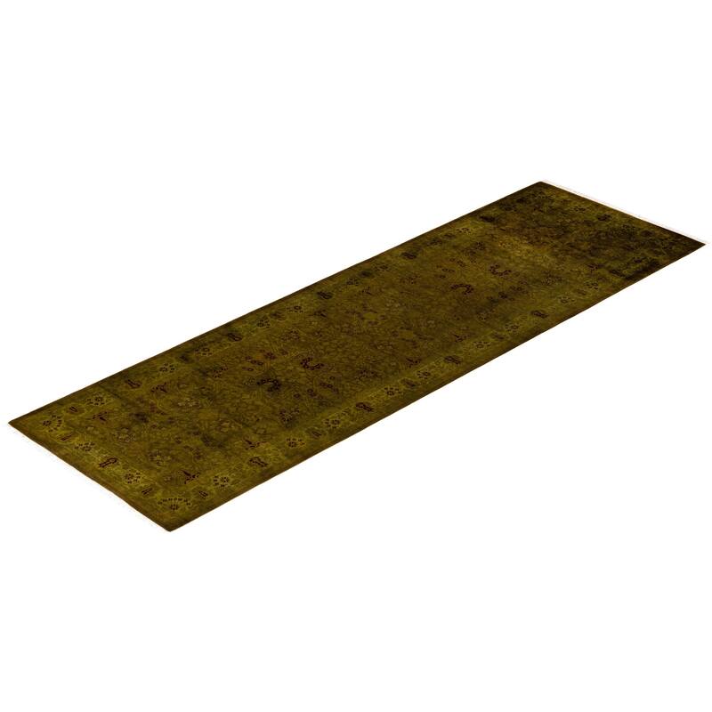 Overton Hand Knotted Wool Vintage Inspired Modern Contemporary Overdyed Brown Runner Rug - 3' 0" x 10' 8"