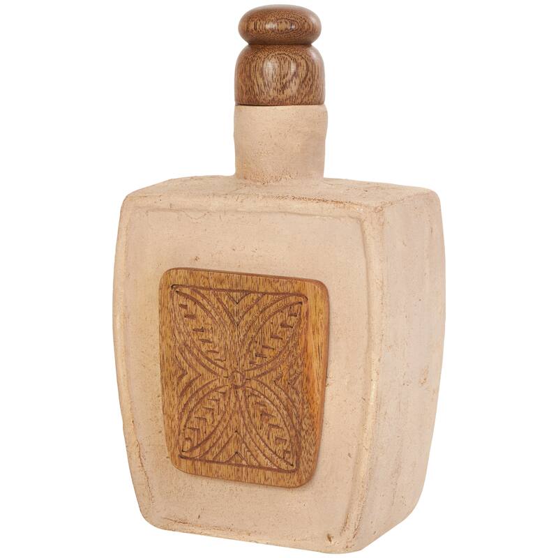 Paper Mache Floral Decorative Jars with Varying Shapes and Carved Wood Etchings - Set of 3 Brown - Roche River Decor