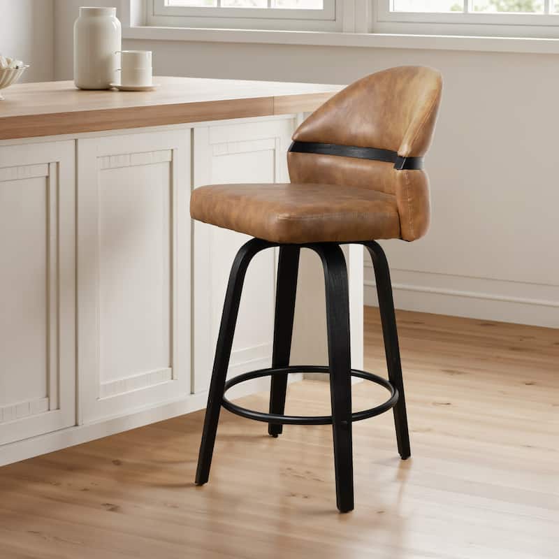 Art Leon Modern Barstool Set of 2 - Brown Faux Leather